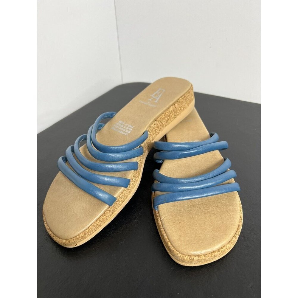 Blue Sandal Wedge Strappy Etienne Aigner Leather Upper Size 8.5 Brazil